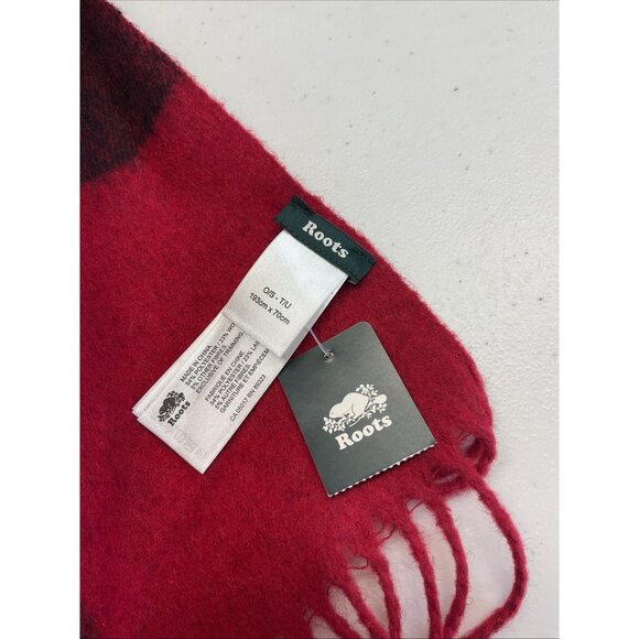 New ROOTS Park Plaid Cabin Red Black Blanket Shawl Wrap Scarf Buffalo Check - Picture 3 of 4